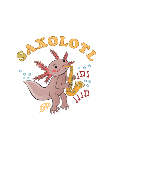 Szaxofonos Axolotl minta fehér pólón