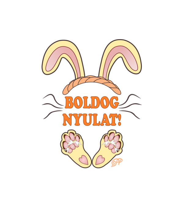 Boldog Nyuszi minta fekete pólón