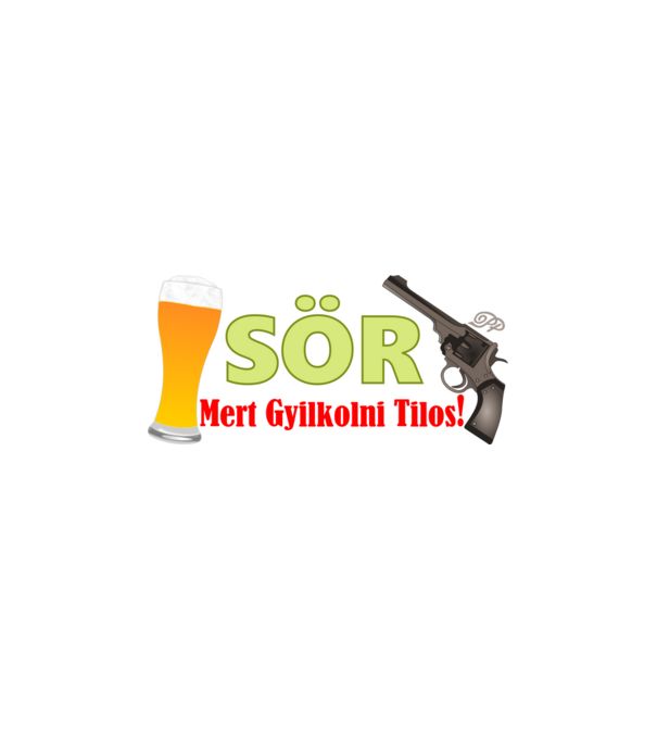 Sör és Revolver minta fehér/piros pólón