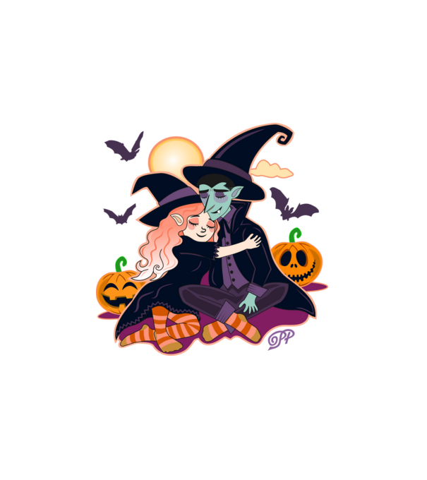 Halloweeni Pár minta fehér pólón