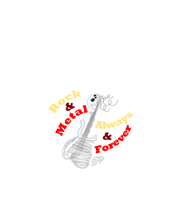 Csont Gitár Rock és Metál minta fekete pólón