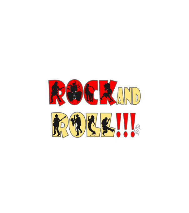Rock and Roll Sziluett színes minta fekete pólón