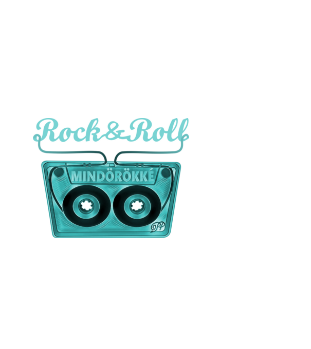Rock & Roll Kazetta -kék minta fehér pólón