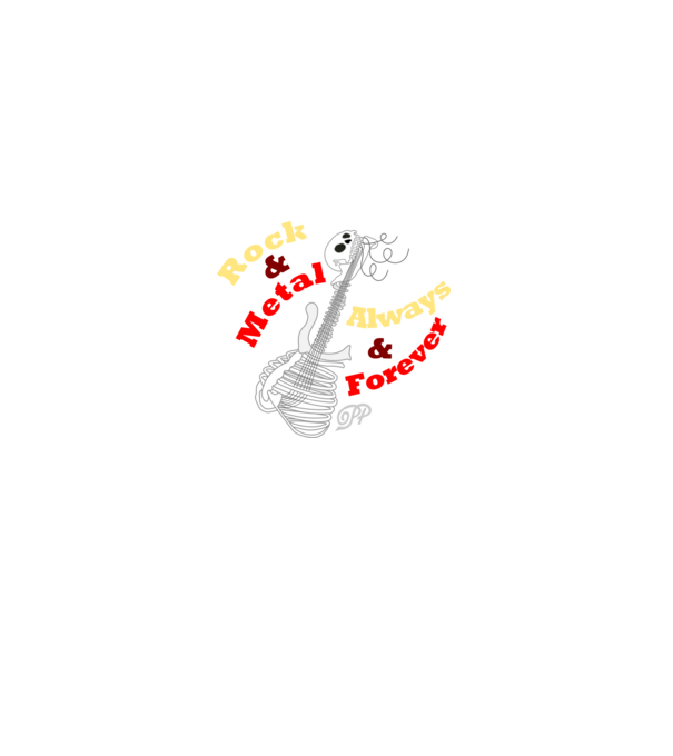 Csont Gitár Rock és Metál minta fekete pólón