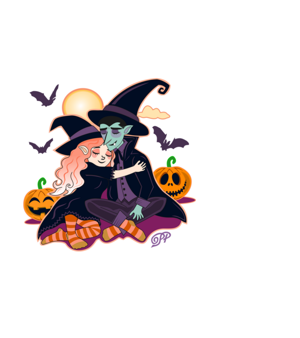 Halloweeni Pár minta fekete pólón