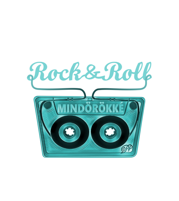 Rock & Roll Kazetta -kék minta fehér pólón