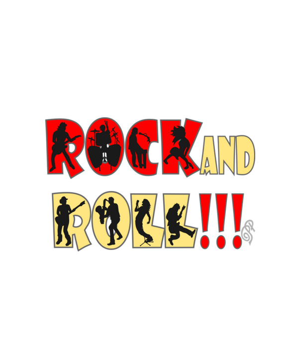 Rock and Roll Sziluett színes minta fehér pólón