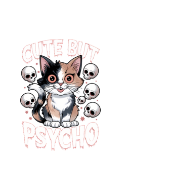 Cute, but PSYCHO Fekete alapra minta fehér pólón