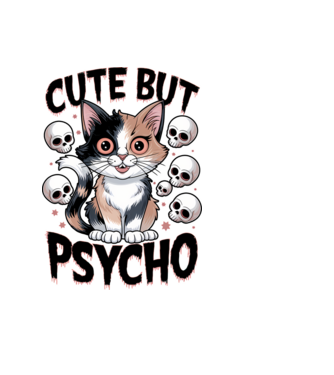 Cute, but PSYCHO fehér alapra minta világoskék pólón