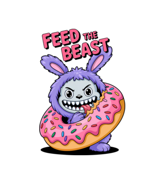 Feed the beast - Labubu póló minta fehér pólón