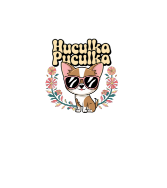 Huculka Puculka kutya 1 minta fehér pólón