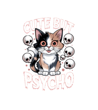 Cute, but PSYCHO Fekete alapra minta fehér pólón