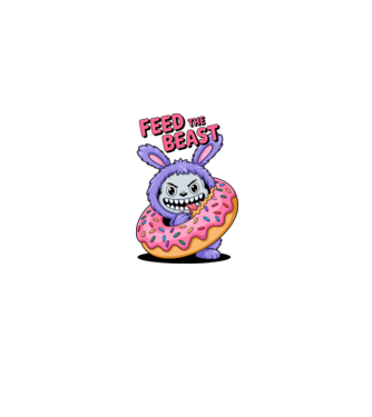 Feed the beast - Labubu póló minta homokszín pólón