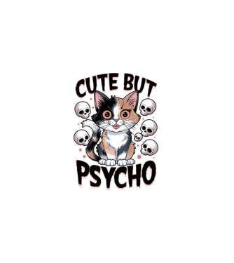 Cute, but PSYCHO fehér alapra minta fehér pólón