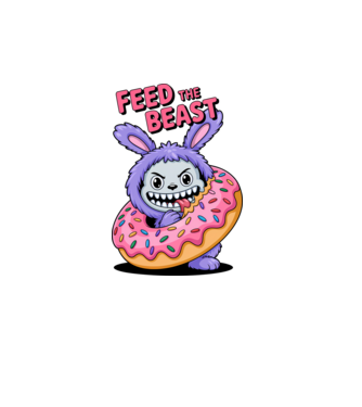Feed the beast - Labubu póló minta fehér pólón