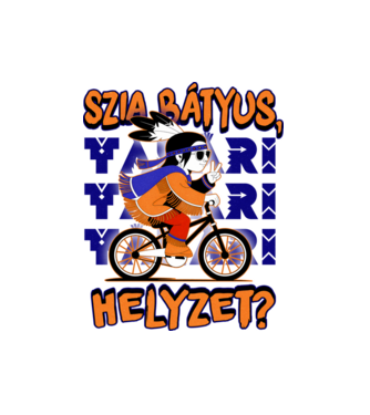 Biciklis yakari Szia bátyus helyzet minta fehér pólón