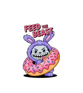 Feed the beast - Labubu póló minta fehér pólón