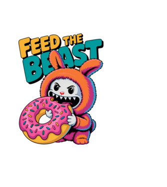 Feed the beast Labubu minta világoskék pólón
