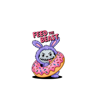 Feed the beast - Labubu póló minta fehér pólón