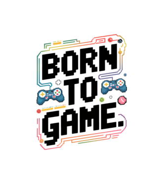 Born to Game pixel fehér alapra minta fehér pólón
