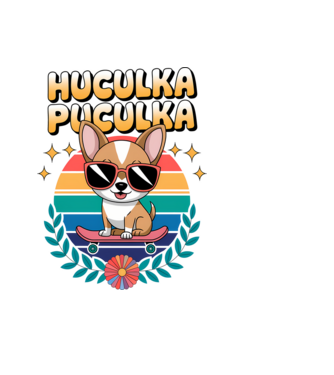 Huculka Puculka kutya 2 minta világoskék pólón