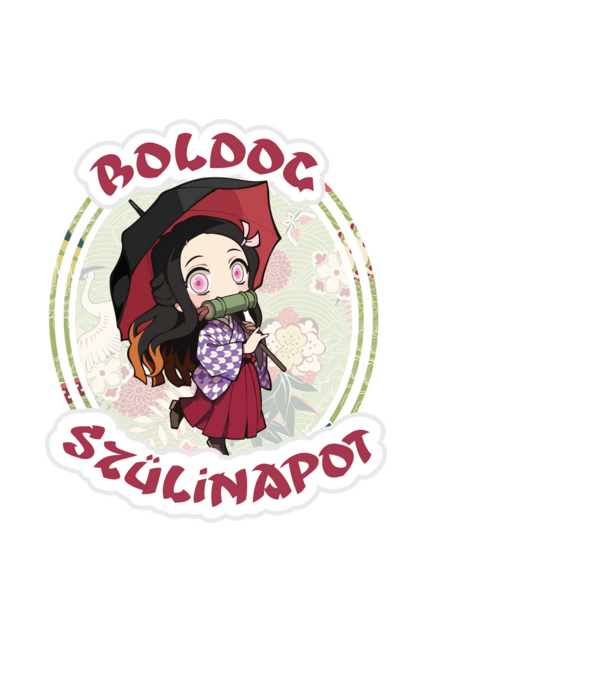 Demon Slayer Boldog Szülinapot Nezuko minta fekete pólón