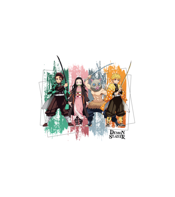Demon Slayer csoportkép minta fehér pólón