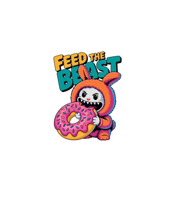 Feed the beast Labubu minta szürke pólón