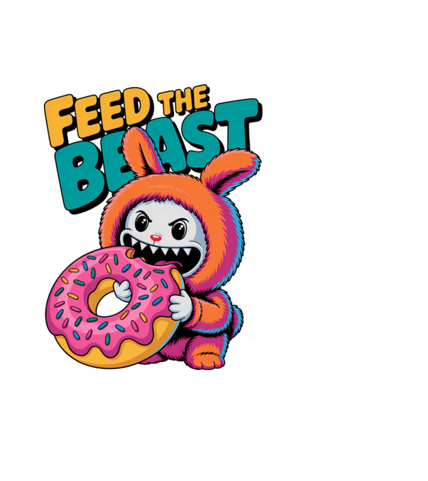 Feed the beast Labubu minta fekete pólón