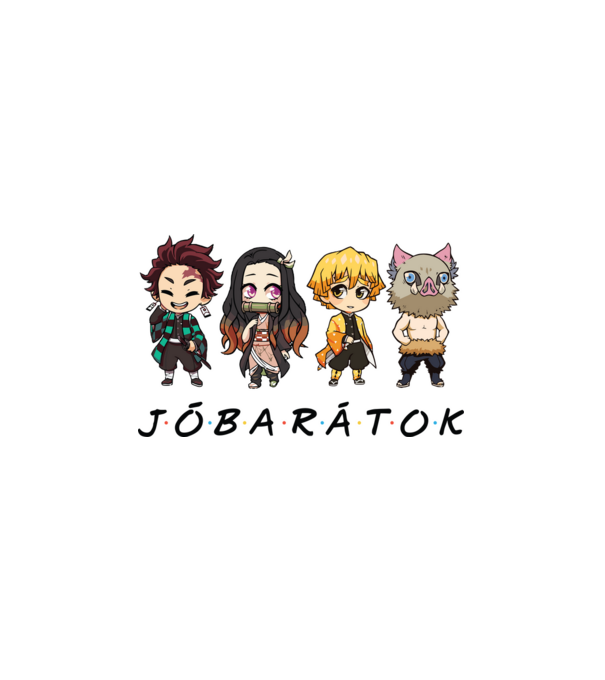 Jóbarátok Demon Slayer minta fehér pólón