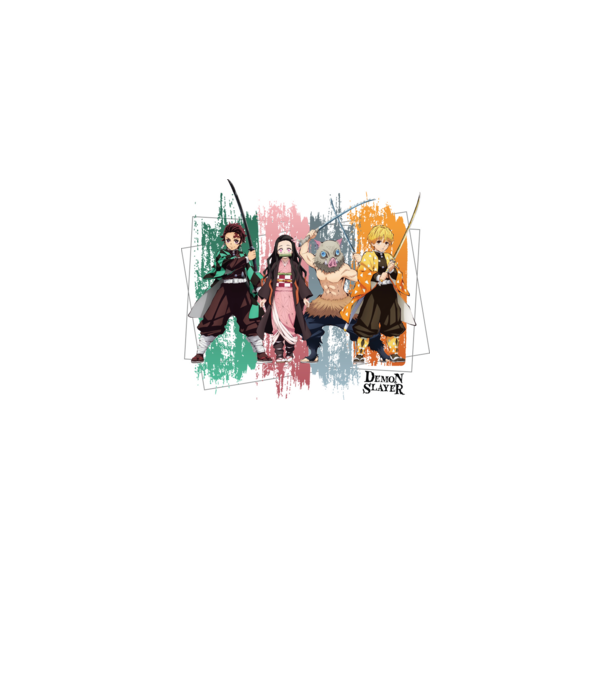 Demon Slayer csoportkép minta szürke pólón