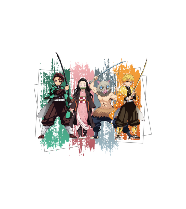 Demon Slayer csoportkép minta fehér pólón