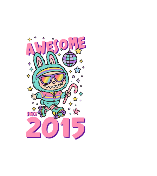 Awesome since 2015 Labubu - 10 éves születésnapra minta fehér pólón
