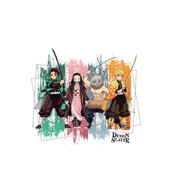 Demon Slayer csoportkép minta fehér pólón