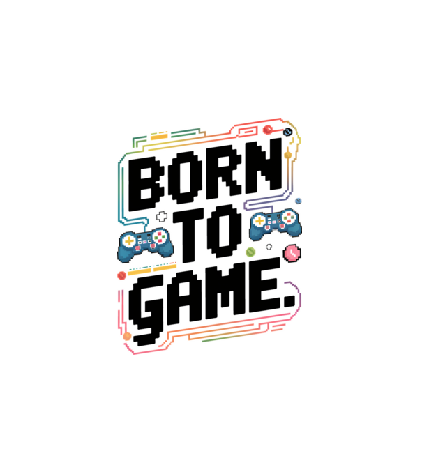 Born to Game pixel fehér alapra minta fehér pólón