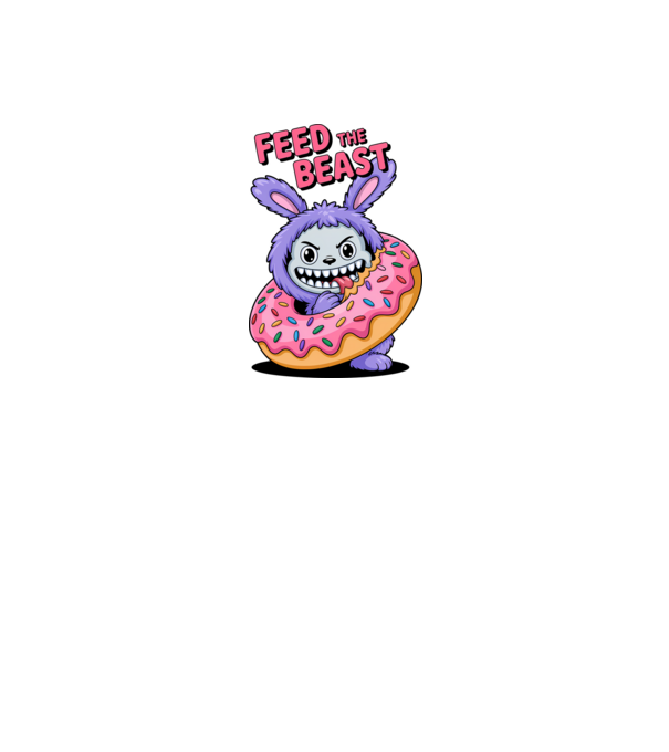 Feed the beast - Labubu póló minta fehér pólón