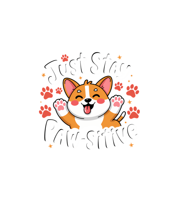 Just Stay Paw-Sitive fekete pólóra minta fehér pólón