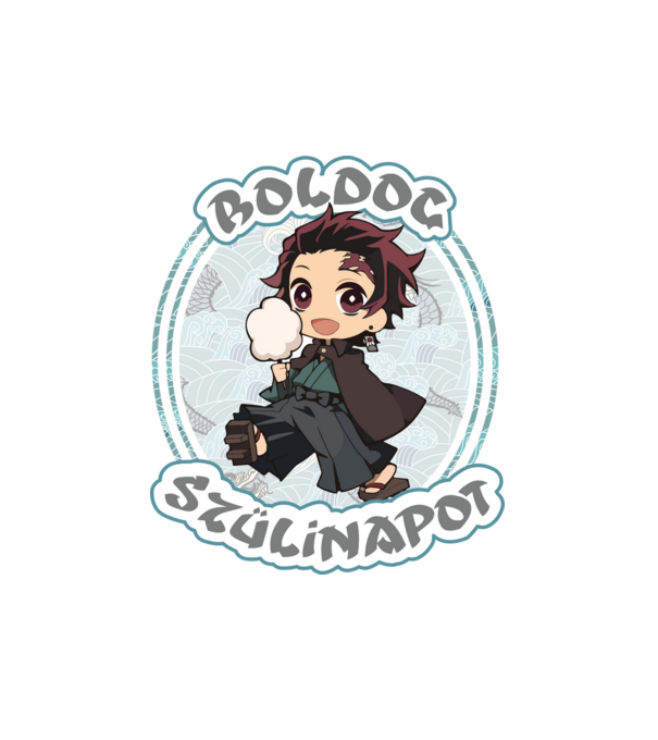 Demon Slayer Boldog Születésnapot minta fehér pólón