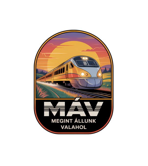 MÁV - megint állunk valahol minta fehér pólón