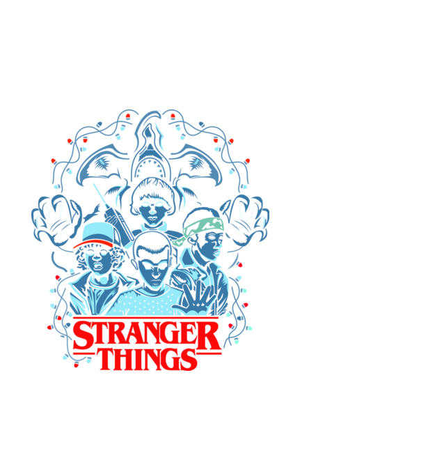Stranger Things csoport minta fehér pólón