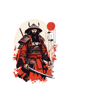 Japán ronin minta világoskék pólón
