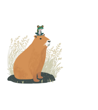 Capybara és béka minta fekete pólón