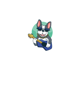 Gitáros bulldog minta fehér pólón