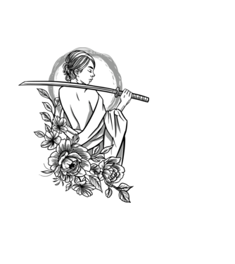 Samurai nő minta fehér pólón
