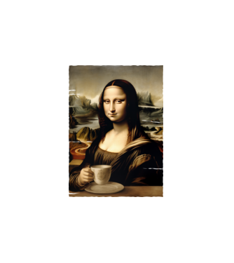 Kávés Mona Lisa minta fehér pólón