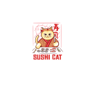 Sushi cica minta fehér pólón