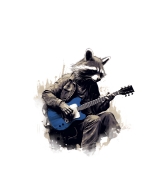Gitáros mosómedve minta fehér pólón