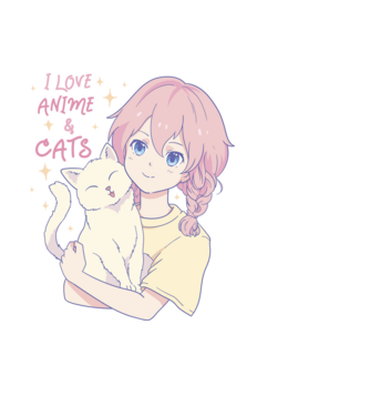Animék és cicák minta fekete pólón