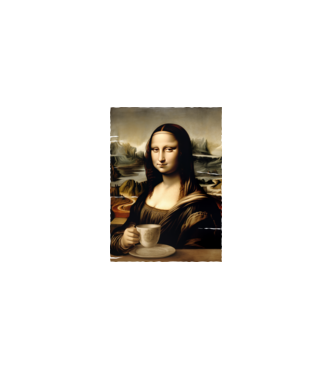 Kávés Mona Lisa minta fekete pólón