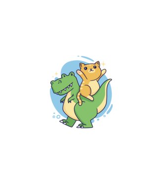T-rex és cica minta fehér pólón